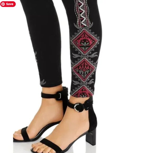 Johnny Was Blair Legging in Black Stretch Velvet Embroidered Skinny Pants XL - Picture 2 of 8